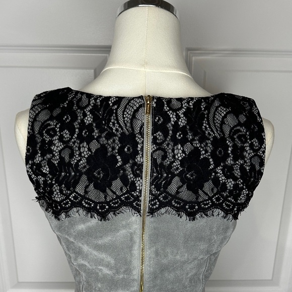 Calvin Klein Grey Faux Suede Lace Sleeveless Sheath Fitted Midi Dress Size 4 - Picture 10 of 13